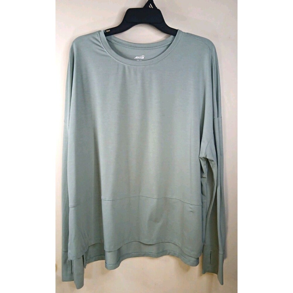 Avia Womens XXXL 22 Sage Green Long Sleeve Athletic Top Thumbholes